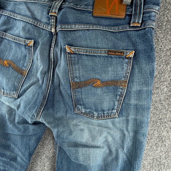 Nudie Jeans Men Denim Jeans Steady Eddie Orange Crinkle Blue Cotton ACTL 33X28 - Picture 15 of 16